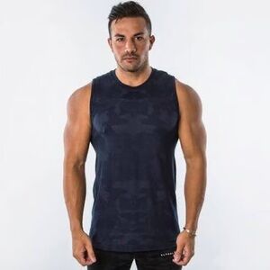 Alphalete Men’s Seamless Navy Camo Sleeveless Tank Athletic Performance Top Med